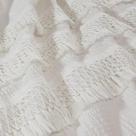 Amaya 3 Piece Cotton Seersucker Duvet Cover Set - Ivory, Full/Queen, Globally Inspired Farmhouse Decor Shabby Chic Bedding