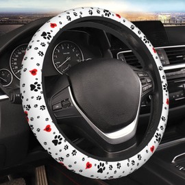 Dog Paws Print Steering Wheel Cover Women Men Elastic Stretch Soft Car Wheel Protector Universal Breathable No-Slip Car Accessories for Truck Van SUV Auto Fit 14-15 Inches