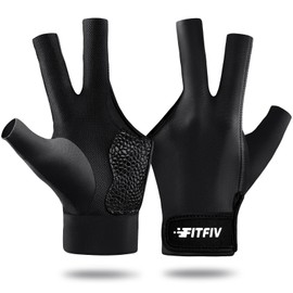 FITFIV Billiard Pool Glove for Left Hand 3 Finger, Durable Double Stitching, Snooker Cue Sport Glove Adjustable Popular Sizes for Men & Women