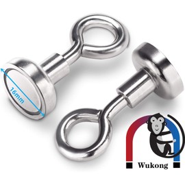 Wukong Pack of 10 Nodym Magnets with Hooks, 9 kg (20 lbs) Strong Magnetic Hooks, 16 mm Small Hooks, Magnetic Hooks, Very Strong, Magnetic Hooks for Camping, Warehouse and Kitchens