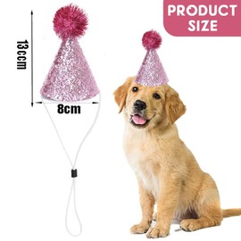 GHPKOTW Pack of 2 Cat Birthday Hats, Dog Party Hats, Multicoloured Cat Hats, Cute Puppy Party Hat with Pompoms, Adjustable Dog Birthday Hats, Party Birthday Hats, Hats for Cats and Dogs