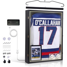 XL Jersey Frame Display Case, 28x37 inch Jersey Shadow Box Display Case, Deep Jersey Display, Football Jersey Display Case, 2 Baseball Case, UV Protection, Acrylic - Size: LED Jersey Frame Extra Large