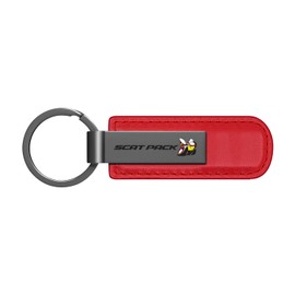 iPick Image for Dodge Scat-Pack Red PU Leather Strap Gunmetal Gray Metal Bar LED Printed Logo Premium Key Chain