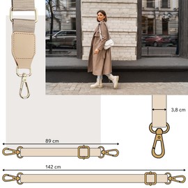 Shoulder Strap for Handbag Laptop Bag – Beige [Metal Colour: Gold] – Length Adjustable 89-142 cm – Width 3.8 cm – Replacement Strap Shoulder Strap for Laptop Bag