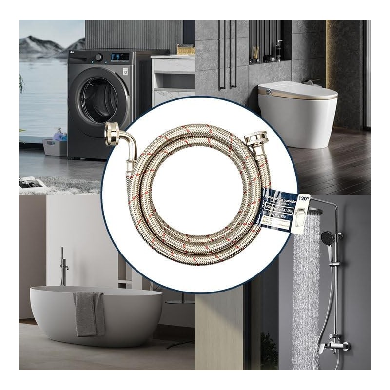 PLUMBINGMASTER 10FT Stainless Steel Washing Machine Hoses with 90 Degree