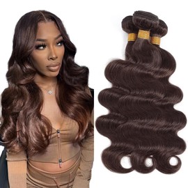 Dokksiiia Body Wave Bundles Human Hair Color 4 Dark Brown Weave Bundles Chocolate Brown Brazilian Human Hair Double Weft Hair Extensions 16/18/20 Inch for Black Women Soft & Thick
