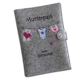 Goldi-Design Maternity Log Cover - Washing Line - 2 Inner Compartments - Press Stud Closure with Logo - Mottled Grey, grey mixed, Classic