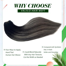 Hair Extensions Real Human Hair Sew in Double Weft Weave Bundles Straight Natural Black to Silver 14 Inch Hand Tied Weft Hair Extensions for Women Real Hair