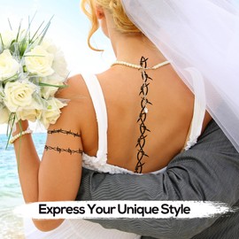 9-Sheet Barbed Wire Temporary Tattoos, Large Edgy Armbands Designs Tattoo Stickers for Men & Women - Waterproof Fake Tattoos for Concerts & Halloween