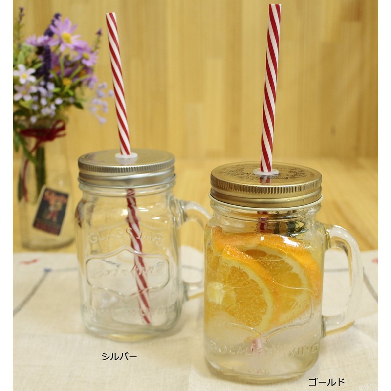 Glass Drink Jar 13.8 fl oz (380 ml) with Straw,