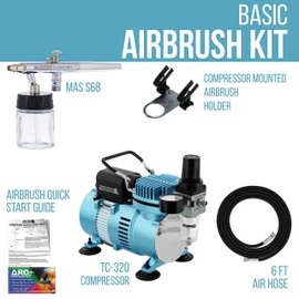 Master Airbrush Multi-Purpose Airbrushing System Kit with Siphon Feed Dual-Action Airbrush 0.35 mm Tip, 3/4 oz Fluid Cup, Pro 1/5 hp Cool Runner II Dual Fan Air Compressor - Hose, Holder, How To Guide