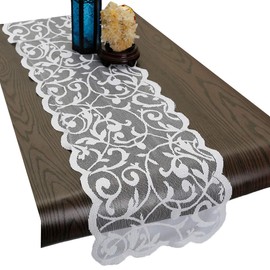mookaitedecor Lace Table Runner for Wedding Party Coffee Table Decor White, 13 x 70 Inch