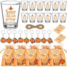 Remerry 36 Set Happy Friendsgiving Party Favors Friendsgiving Gifts Bulk for Guests 2 oz Acrylic Shot Glasses Thank You Tags Keychains Organza Bags Thanksgiving Gift Fall Autumn Party Supplies