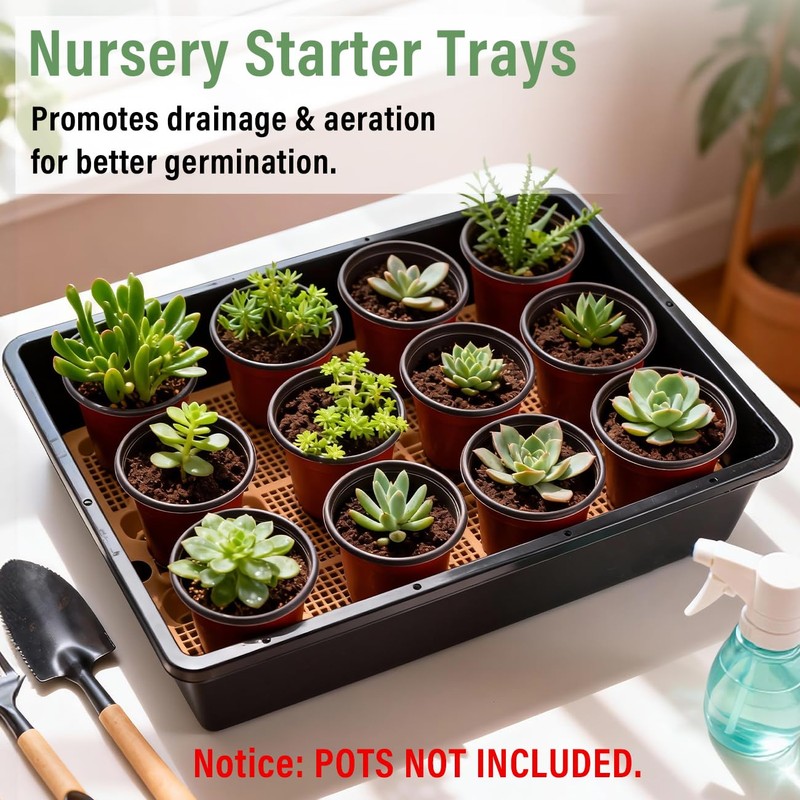 5 Pack Nursery Pots Trays with Removable Mesh Drainage Mat,