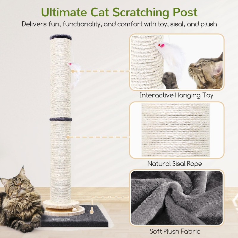 Globlazer 35in Tall 3.9-in Thick Cat Scratching Post for Adult