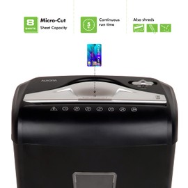 Aurora High-Security 8-Sheet Micro-Cut Paper Credit Card Shredder Black