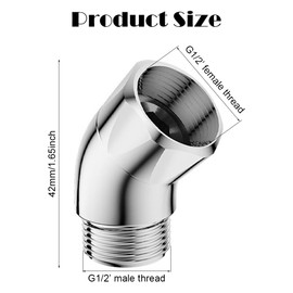 Handhold Shower Head Elbow Adapter 135 Degree Solid Brass Elbow Adapter for Shower Head G1/2" Chrome Shower Head Extension Arm Connector with Rubber Seal for Most Standard Shower Systems Silver