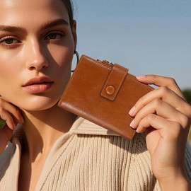 HKCLUF Women's PU Leather Wallet Women's Card Holder Wallet for Women in 8 Card Slots, A4-Grey, Modern