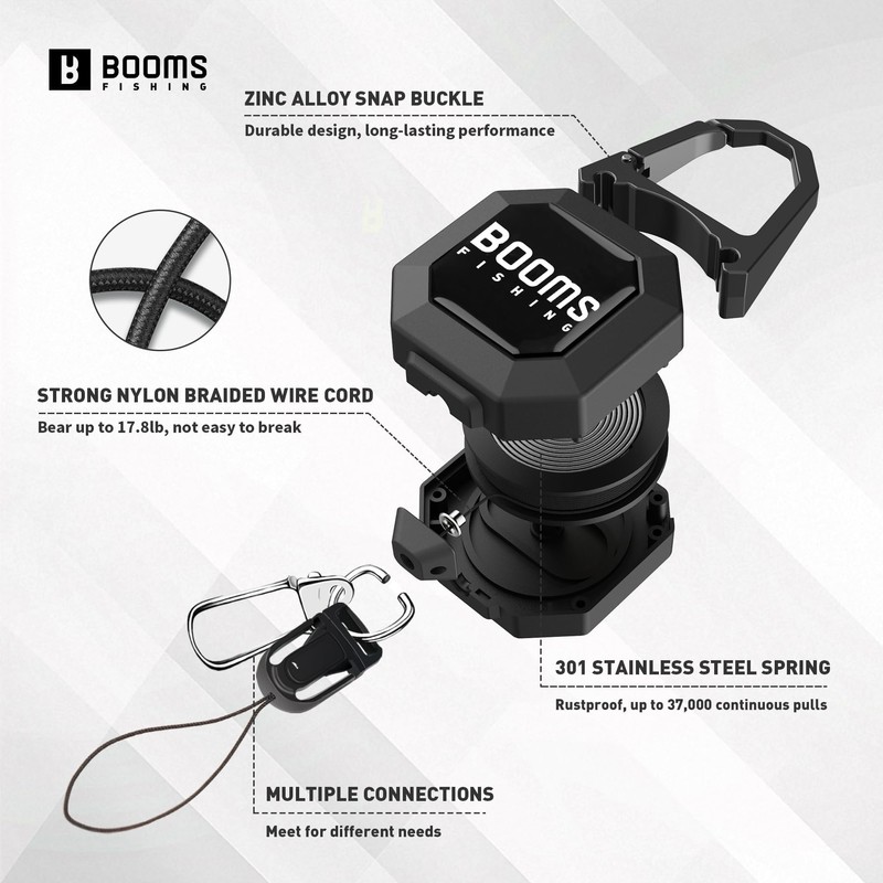 Booms Fishing Locking Zinger Retractor: 2 Pack Retractable Keychain, RG4