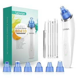 VOYOR 6-In-1 Limpiador de Poros BR410 Limpiador Puntos Negros y Espinillas Electrónico 6 Cabezales 3 Velocidades Potente Extractor Succionador de Poros Saca Quita Limpia Blackhead Poros Natriz BR410
