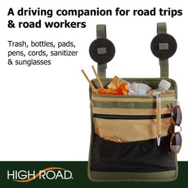 High Road Cairn Front Seat Car Trash Bag with Storage Pockets and Hanging Attachments, Waxed Nylon with Faux Leather Trim