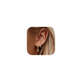 Dochais Hoop Huggie Earrings Set for Women 14K Gold Plated Earring Sets for Multiple Piercing Hypoallergenic Dangle Huggie Hoop Flat Back Earrings Stacks Gold Jewelry G2