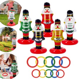 Christmas Ring Toss Game for Kids,Adults,Xmas Party Games Inflatable Nutcracker Toss Game with Rings(5 Nutcracker,10 Rings) for Xmas Toys Holiday Party Favors Fun Games,Christmas Stocking Filler Games