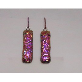Skinny Bright Pink Textured Fused Dichroic Glass Niobium Earrings N178