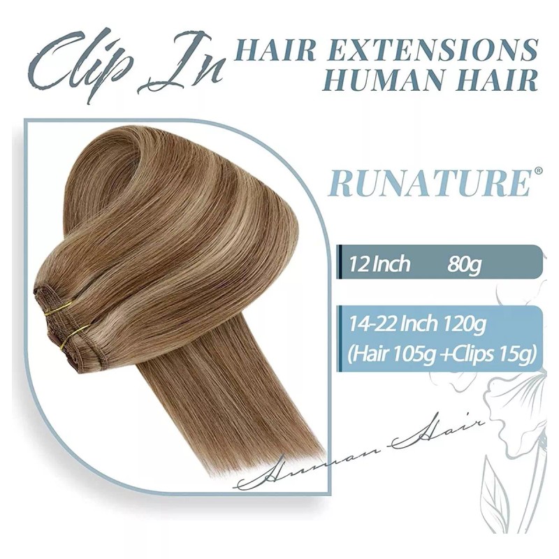 Runature Extensiones Cabello Natural 120gr 14in Rubio Oscuro Rubio Os