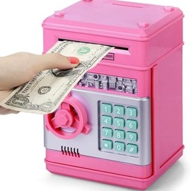 ATM Bank Electronic Coin Money Piggy Bank for Kids Age 3-12, with Auto Scroll Paper Money Password Saving Box Toys Gifts for Boys Girls:_Black