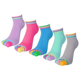 FULIER Women Girl's Pilates Five Finger Toe Yoga Sport Cotton Ankle Socks 5 Pack