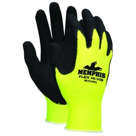MCR Safety 96731HVXL Flex Highly Visible Seamless Nylon Knitted Memphis Gloves with Black Foam Latex Dipped Palm and Finger, Yellow/Black, X-Large, 1-Pair