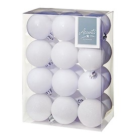 24 Pack 60mm White Shatterproof Baubles Premier Christmas Tree Decoration, matt, shinny and glitter baubles,5481