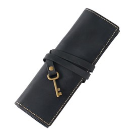 Leather Pen Bag,Roll-Up Leather Wrap Pen Pouch, Foldable Pencil Roll Organizer for Student Artist Drawing Coloring