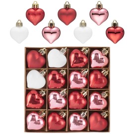 Valery Madelyn 16pcs Valentines Day Tree Decorations,Shatterproof Red Pink White Glitter Heart Baubles Hanging for Home,4cm