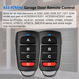 2 PCS 433.92 MHz Garage Door Opener Remote, JKZTJOF 4 Channel Universal Garage Door Remote for Most Manufacturers Gadgets, Car, Home and Garage