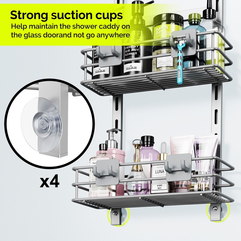 Orimade Shower Caddy Adjustable Height 4 Tier Silver,Bathroom Hanging Over
