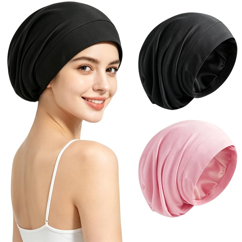 2PCS BSMKD Gorro para Dormir, Gorra Ajustable con Forro de