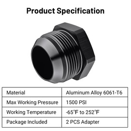 EVIL ENERGY 20AN Male Flare Blanking Plug Fitting Adapter Hex Aluminum Black,Pack of 2