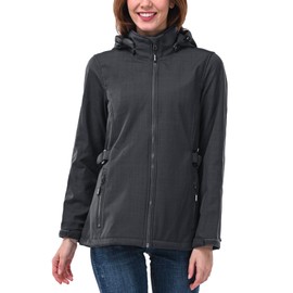Outdoor Ventures Women's Softshell Jacket with Removable Hood, Insulated Windbreaker Waterproof Warm Fleece Lined Coat