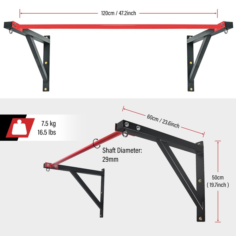Wall Mounted Pull Up Bar, Heavy Duty Chin Up Bar