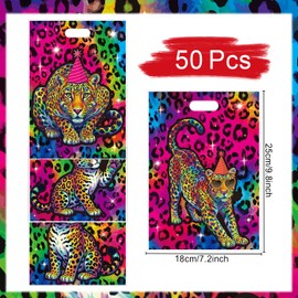 Falueqg 50 Pcs Rainbow Cheetah Leopard Goodie Candy Bags Party Supplies