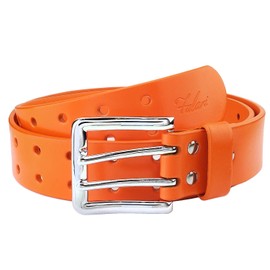Falari Men's Full Grain Leather Belt Double Prong Belt 9004 & 9024, orange
