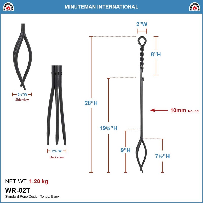 Minuteman International Rope Handle Single Tool, Fireplace Tongs, Standard 28-in,