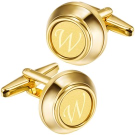 A-Z Cufflinks for Men and Women, Gold Color Engraved Initial Letter Cuff Links for French Shirt, Gift for Normal and Business Wearing - W