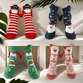 Alihoo Magnetic Socks, 4 Pairs of Christmas Socks, Colourful Funny Socks, Unisex Funny Couples Holding Hands Socks for Couples, Couple Socks, Friendship Socks, red