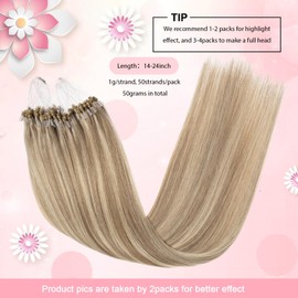 Senmy Microlink Hair Extensions Human Hair 24inch Long Blonde Highlighted Micro Bead Extensions 50g 1g/strand Invisible Microloop Hair Extensions Human Hair