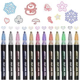 Shimmer Marker Set,Super Squiggles Outline Markers,12 Colors Super Squiggles Outline Marker Set,Super Squiggles Outline Markers For Christmas Card Writing,Birthday Greeting Painting