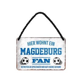 Magdeburg Fan Tin Sign - Metal Sign with Cord and Suction Cup - Hanging Sign for Fans Ultras Pendant Enthusiasts - Wall Decoration Door Decoration for Man Cave, Teenager's Room, Workshop, Living Room