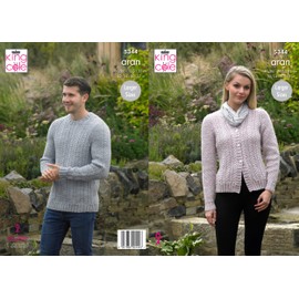King Cole 5344 Knitting Pattern Mens Womens Sweater Cardigan in Fashion Aran